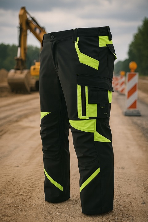 Spodnie Robocze ELASTYCZNE Odblaskowe NEON Do Pracy STRETCH SPANDEX BHP