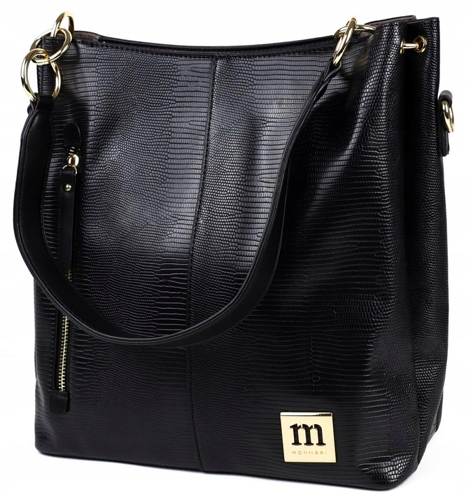 Torebka Damska MONNARI SHOPPER NA RAMIĘ Listonoszka Czarna PASEK LOGO