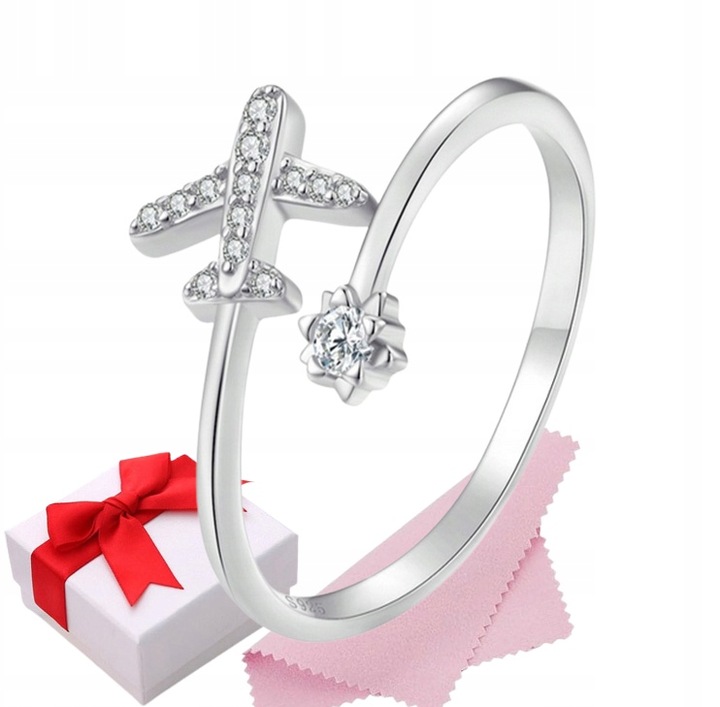 Pierścionek srebro regulowany SAMOLOT s925+pudełko