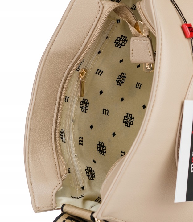 MONNARI Torebka na ramię LISTONOSZKA Pojemna PASEK LOGO PREMIUM Beżowa