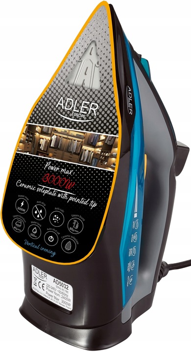 ŻELAZKO PAROWE CERAMICZNE SAMOCZYSZCZĄCE MOC 3000W STRAŻAK ANTI-CALC|DRIP