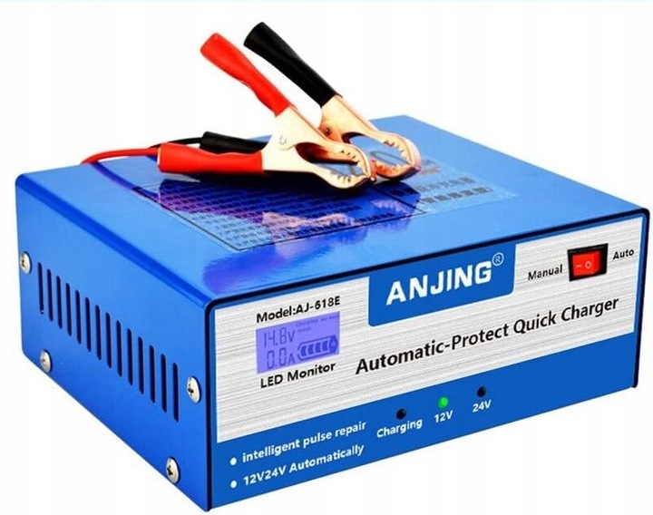 PROSTOWNIK SAMOCHODOWY DO AKUMULATORÓW 12V 24V 12A