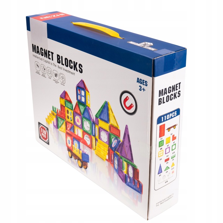 Klocki Magnetyczne 3D Zamek i Pojazdy Duży Zestaw 110 Elementów Edukacyjne