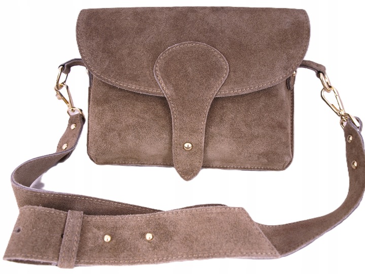 Zamszowa Torebka włoska MOKKA nerka listonoszka MAXI DUŻA WERSJA Pelle