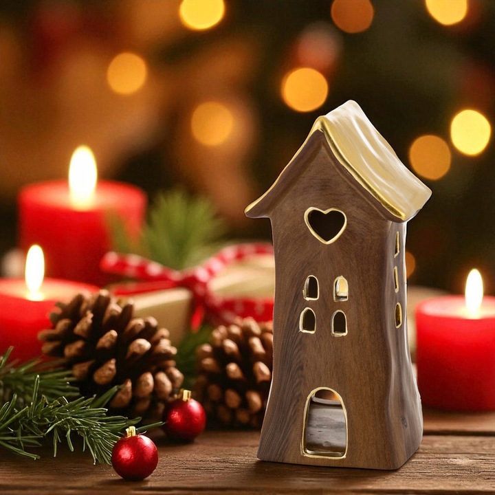 DOMEK 21x10 CM NA TEALIGHT LAMPION CERAMICZNY ŚWIĄTECZNY PREZENT NA ŚWIĘTA