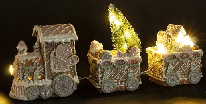 FIGURKA POCIĄG ŚWIĄTECZNY PIERNIKOWY LED WAGONY Z OŚWIETLENIEM 13x29,5x7 CM