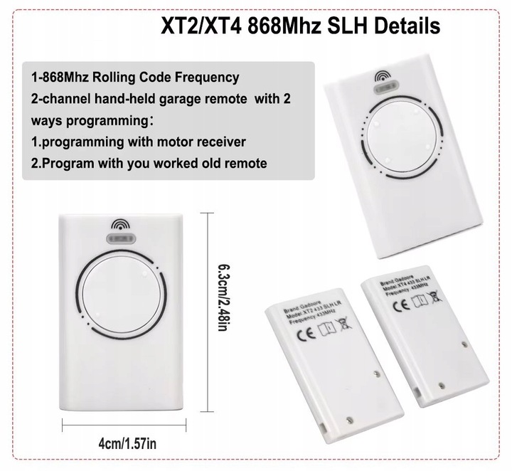 PILOT DO FAAC XT2 868 MHZ SLH LR BIAŁY HQ DO BRAMY GARAŻU SZLABANU 2 Kanały
