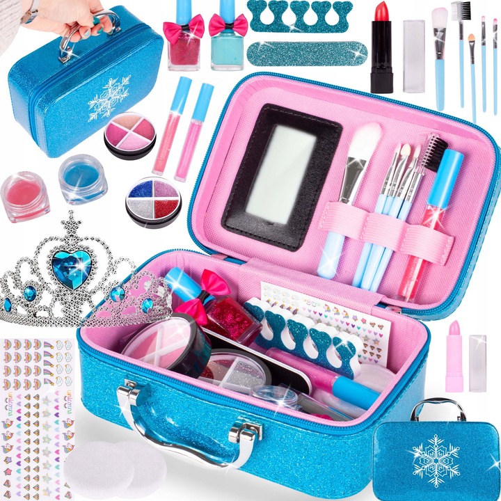 KUFEREK KOSMETYKÓW ZESTAW DO MAKIJAŻU I PAZNOKCI ŚNIEŻYNKA DLA DZIECI