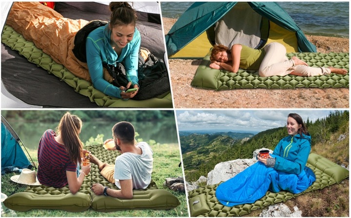 DMUCHANA MATA Z WBUDOWANĄ POMPKĄ KARIMATA LEKKI GRUBY WYGODNY MATERAC ŁÓŻKO