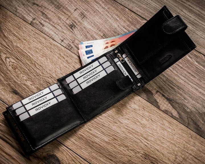 Portfel skórzany męski klasyczny pojemny prezent na święta Rovicky
