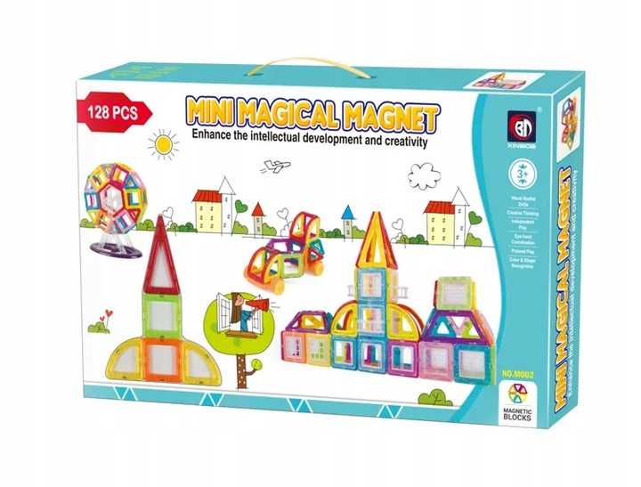 KLOCKI MAGNETYCZNE KONSTRUKCYJNE 3D ZESTAW 128 ELEMENTÓW DLA DZIECKA
