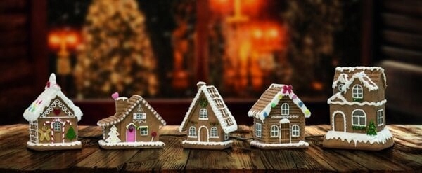 Dekoracja LED 5 domków zimowych piernik Dekor