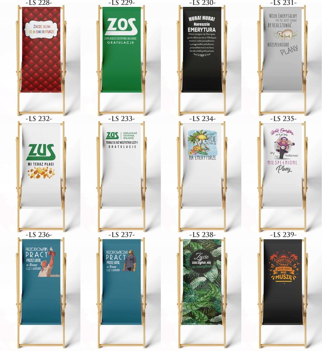 LEŻAK DREWNIANY OGRODOWY Z NADRUKIEM SKŁADANY MATERIAŁ WYTRZYMAŁY