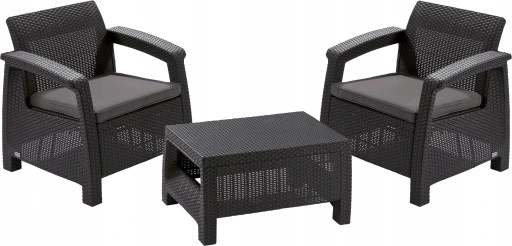 KOMPLET MEBLI WYPOCZYNKOWY RATTAN CORFU MAX GRAFIT 5 OS ALIBERT OGRÓD