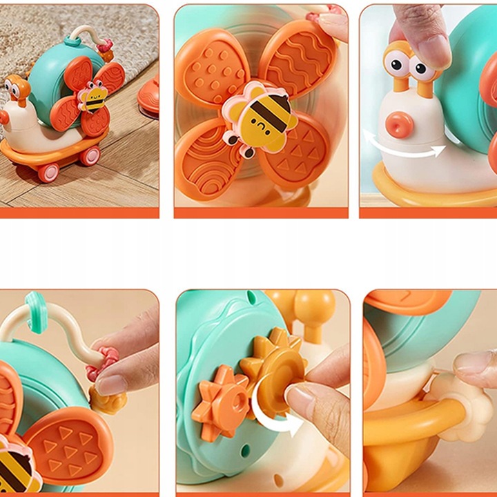 ŚLIMAK SENSORYCZNY JEŻDŻĄCY 4W1 SPINNER Z PRZYSSAWKĄ DLA DZIECI DO KĄPIELI