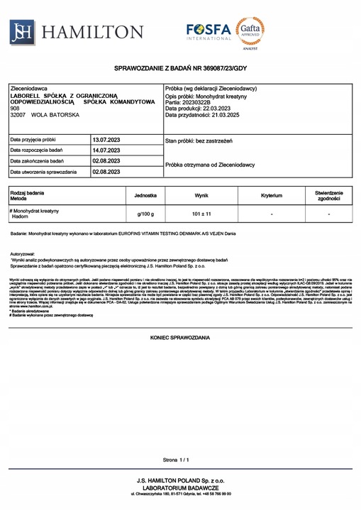 Laborell Kreatyna Monohydrat PURE CREATINE 500g CZYSTA