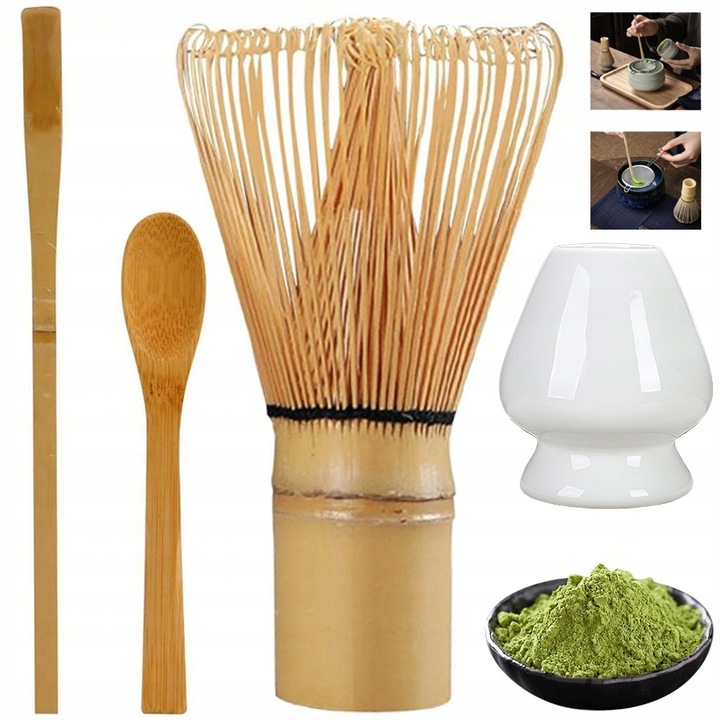 ZESTAW DO HERBATY MATCHA, ZESTAW MIOTEŁKA MATCHA, Z TRZEPACZKĄ 4W1 CERAMIKA