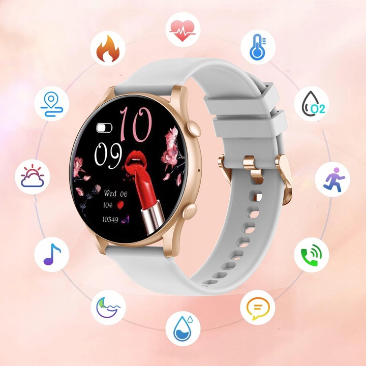 SMARTWATCH ZEGAREK DAMSKI POLSKIE MENU ROZMOWY ZDROWIE SPORT AMOLED 4 PASKI