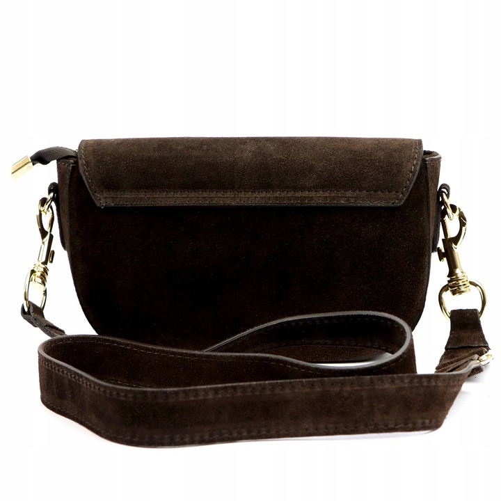 Czekoladowa zamszowa torebka damska Listonoszka Vera Pelle brązowa zamsz