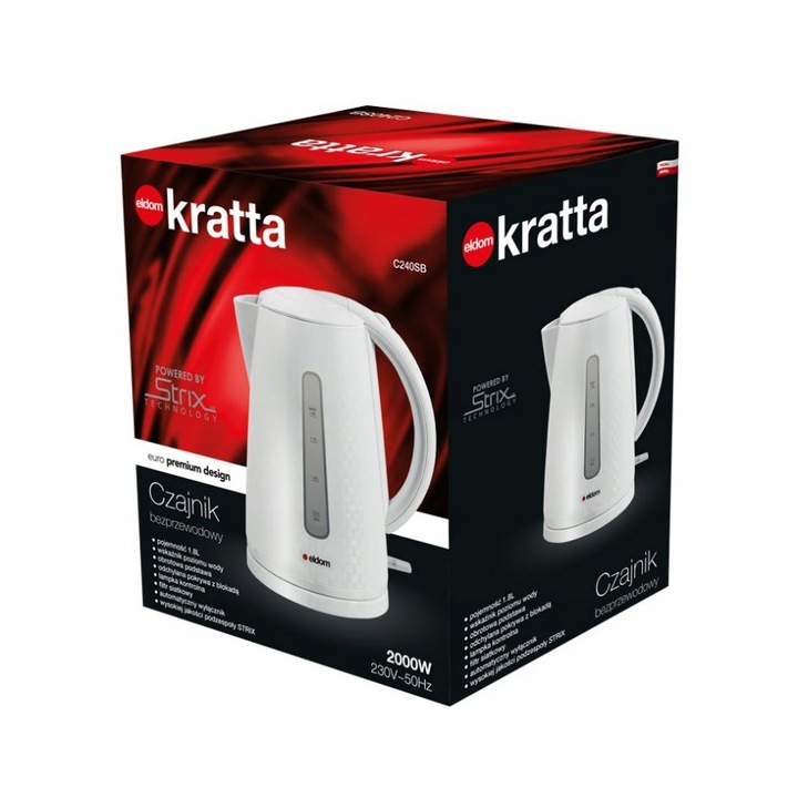 CZAJNIK ELEKTRYCZNY BEZPRZEWODOWY BIAŁY 2000W 1,8l STRIX ELDOM C240SB