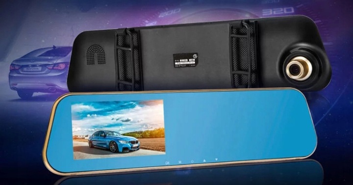 WIDEOREJESTRATOR LUSTERKO KAMERA SAMOCHODOWA COFANIA PRZÓD TYŁ MENU PL