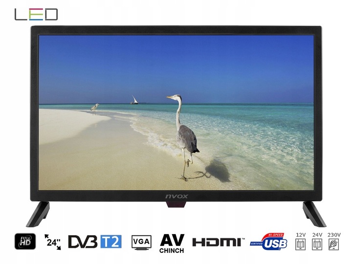 Telewizor SMART Android FHD 24 cale WiFi BT DVBT2 VGA HDMI USB 230V 12V 24V