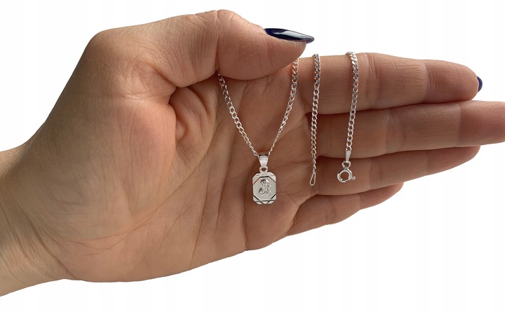 Medalik Matka Boska i łańcuszek pancerka 40 cm Srebrny komplet 925 pamiątka