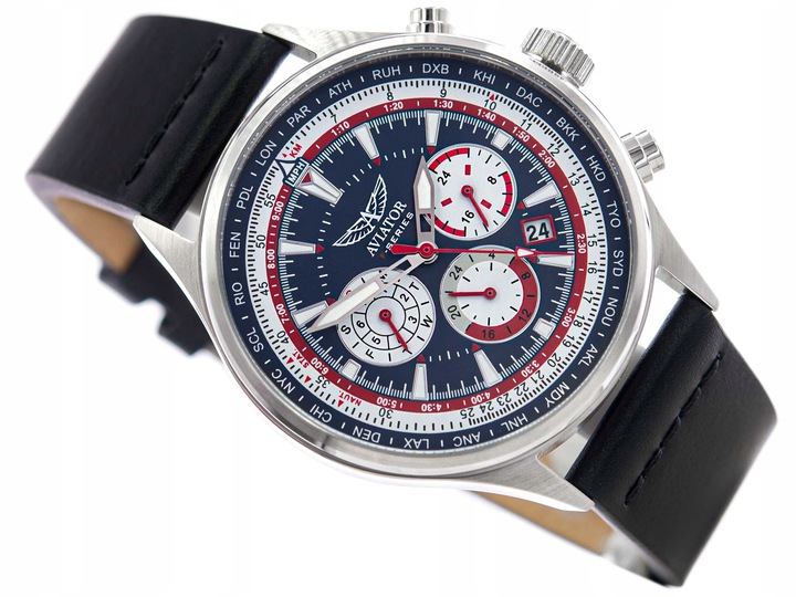 MĘSKI ZEGAREK AVIATOR AVW85192G436 F-SERIES DUAL-TIME ELEGANCKI NA PASKU