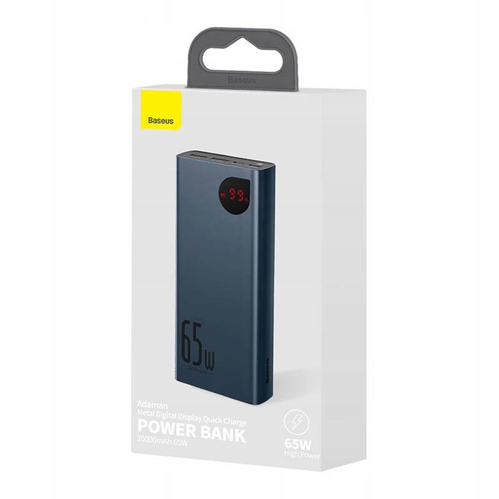 BASEUS POWERBANK 20000MAH 2X USB 1X USB-C PD QC 5A 65W LED CERTYFIKAT CE