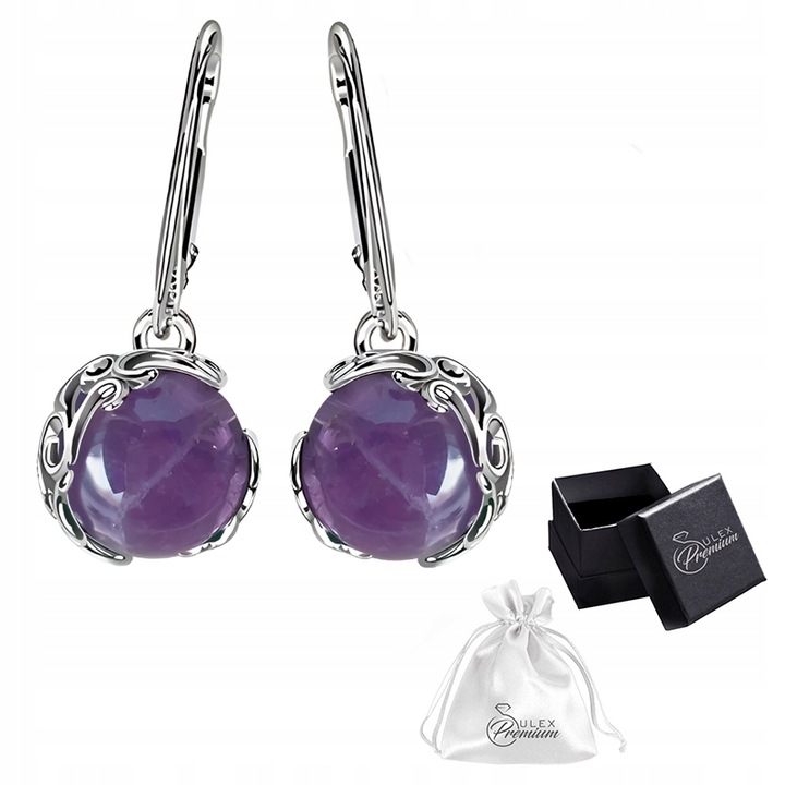 Kolczyki Wiszące srebro pr. 925 Eleganckie z Pięknym Naturalnym AMETYSTEM