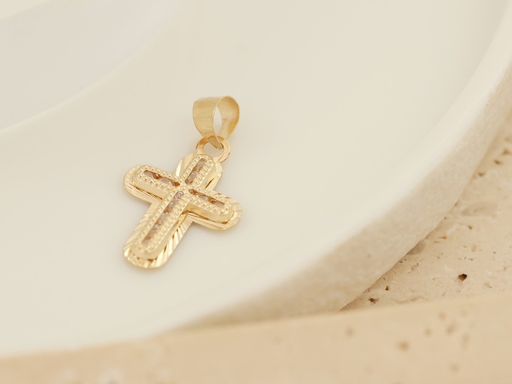 Złoty krzyżyk z cyrkoniami 585 0.40g efektowny nowoczesny wzór piękny 14kt