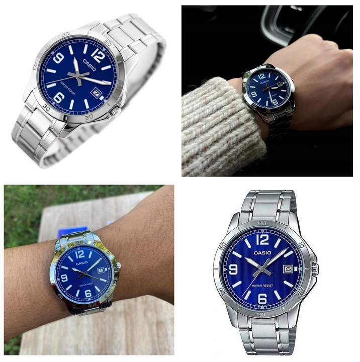 ZEGAREK MĘSKI CASIO MTP-V004 datownik stalowy + BOX + GRAWER