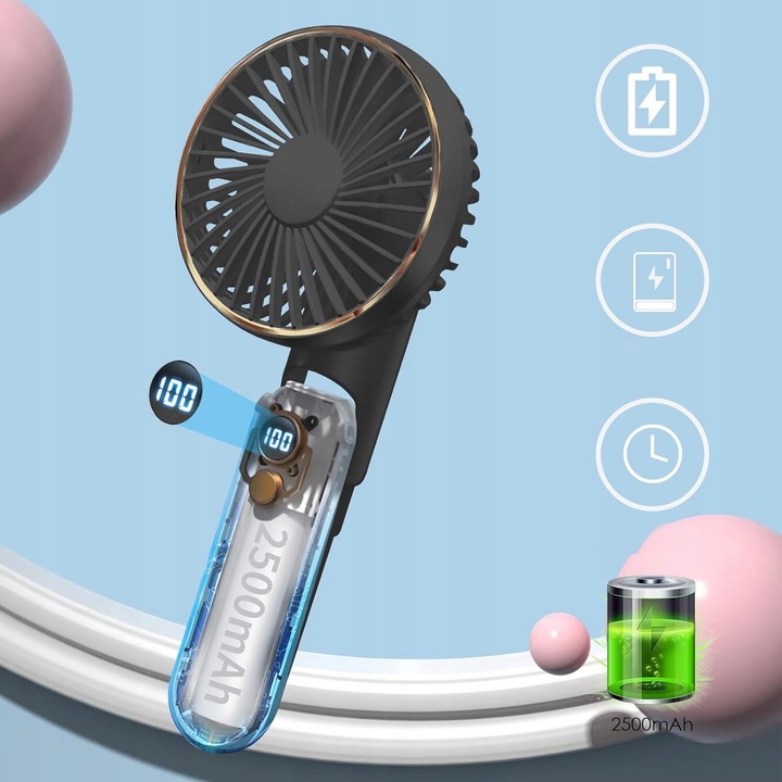 PRZENOŚNY WENTYLATOR RĘCZNY MINI WENTYLATOR USB 5 TRYBÓW 2000mAh