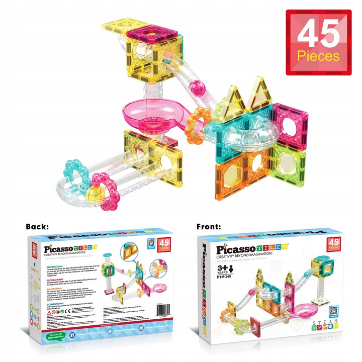 PICASSO TILES Tor kulkowy Klocki magnetyczne konstrukcyjne 45el kulodrom