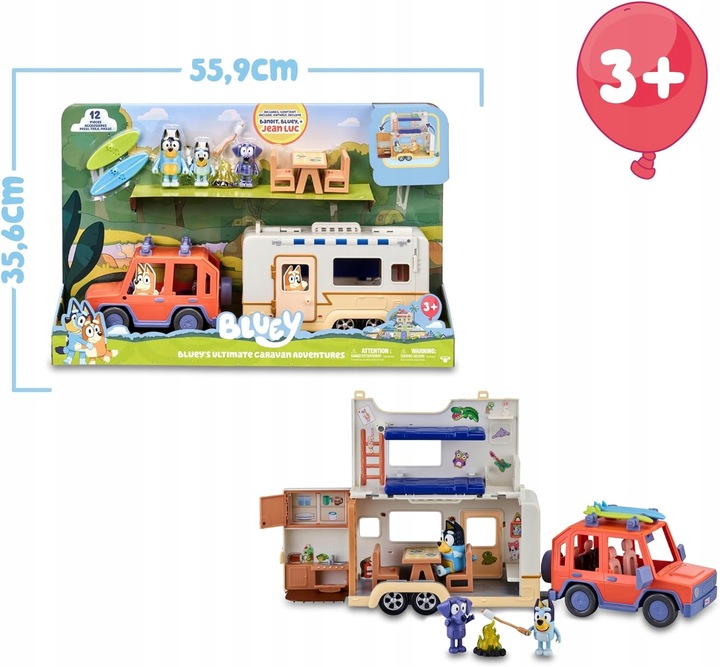 BLUEY ZESTAW AUTO I PRZYCZEPA KEMPINGOWA + 3 FIGURKI