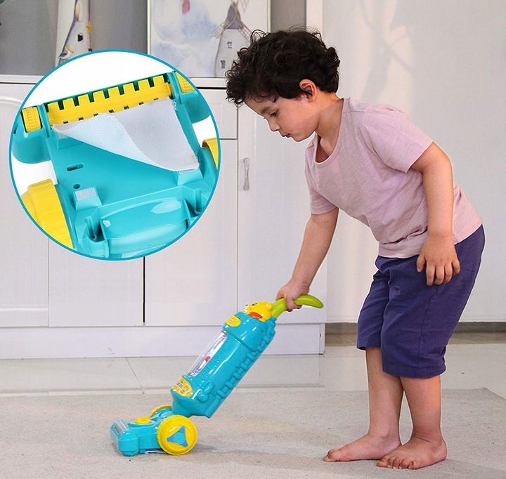 DUŻY ODKURZACZ RĘCZNY PIONOWY dla dzieci INTERAKTYWNY EDUKACYJNY LED MUZYKA