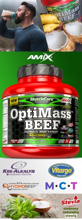 Amix OptiMass Beef 2,5kg gainer bez laktozy /cukru