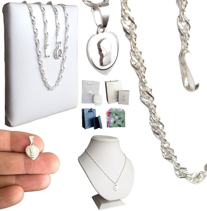 Łańcuszek Srebrny 925 Medalik Matka Boska (na PREZENT / KOMUNIA / CHRZEST)