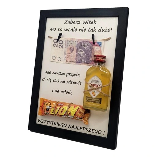 PREZENT NA 30 40 50 60 70 URODZINY RAMKA tabliczka grawer Duża Czarna