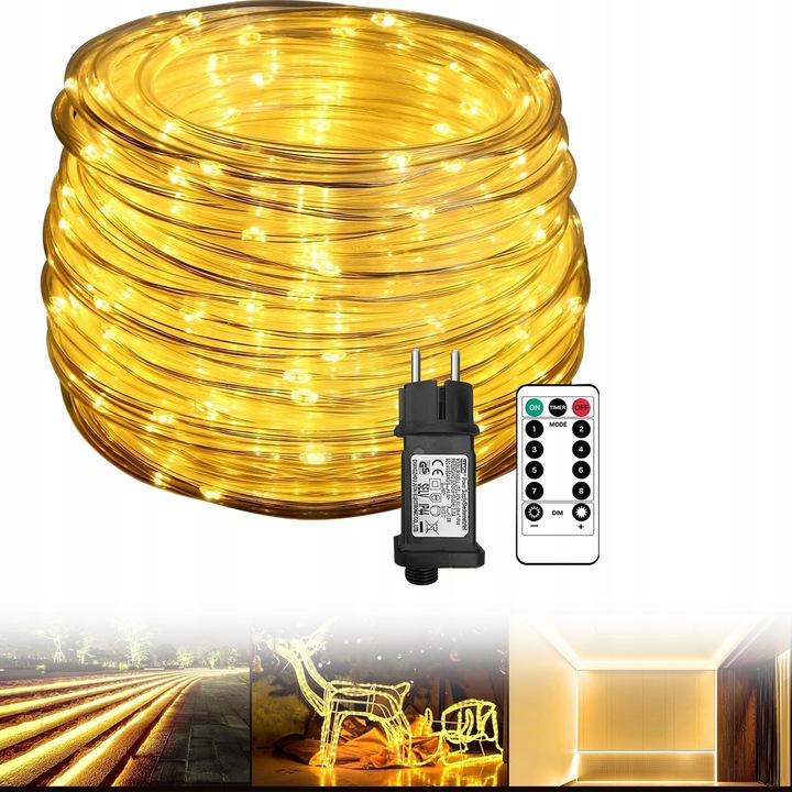 WĄŻ LED ŚWIETLNY 10 METRÓW 100 LED CIEPŁA BARWA TIMER