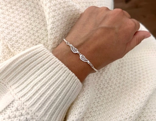 BRANSOLETKA SREBRNA SREBRO 925 SKRZYDŁO DLA NIEJ NA RĘKĘ + GRAWER