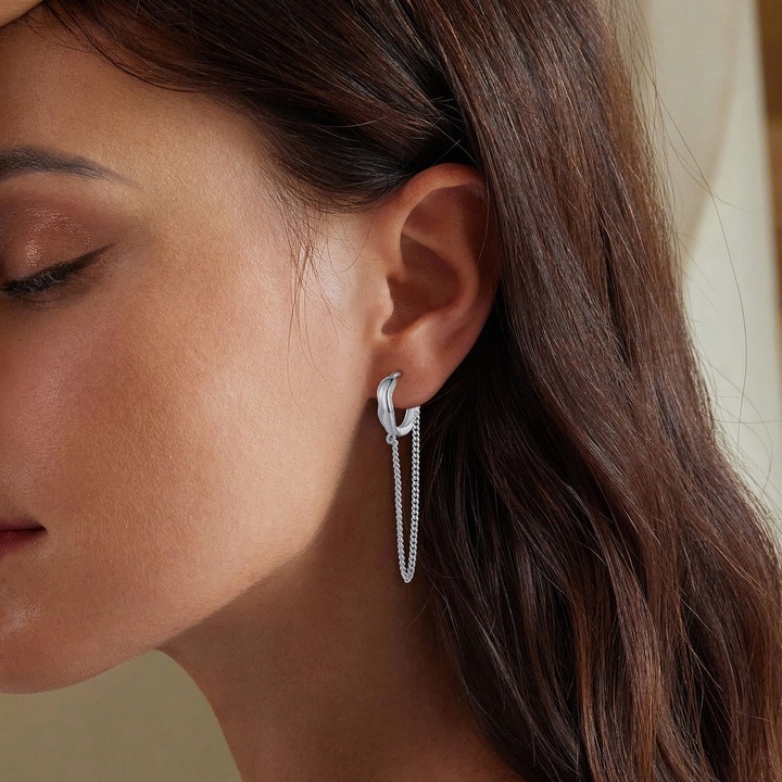 K481 Srebrne koła z łańcuszkami zatrzaski srebro 925