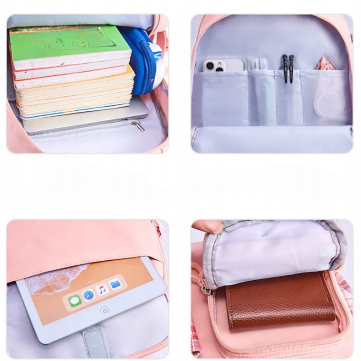 PLECAK SZKOLNY TORNISTER MŁODZIEŻ W KRATĘ POJEMNY DUŻY DO SZKOŁY KL. 1-3