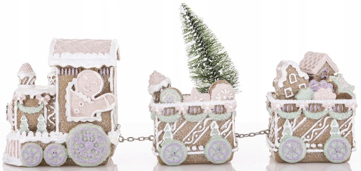 FIGURKA POCIĄG ŚWIĄTECZNY PIERNIKOWY LED WAGONY Z OŚWIETLENIEM 13x29,5x7 CM