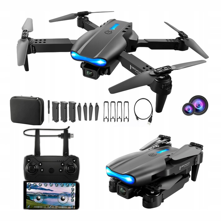DRON e99 PRO 2x KAMERA 4K ZAWIS 200M UNIKANIE PRZESZKÓD WIFI TORBA PILOT