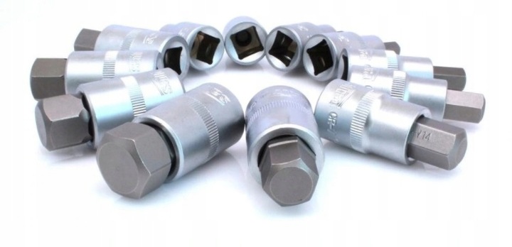 KLUCZE WPUSTOWE NASADOWE IMBUS HEX H5-H22 Z NASADKĄ 1/2' 12 SZT. NASADKI