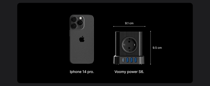 Biały Listwa Zasilająca Voomy PowerCube S6 z Jednym USB-C i Trzema USB-A