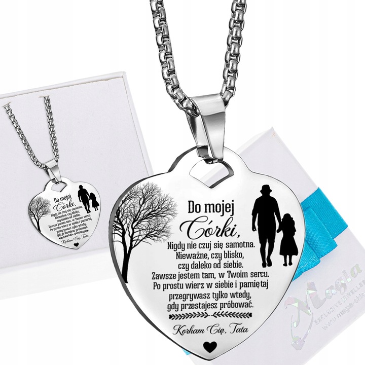 Łańcuszek ZAWIESZKA Serce Srebrny NASZYJNIK Dla CÓRKI od Taty GRAWER BOX
