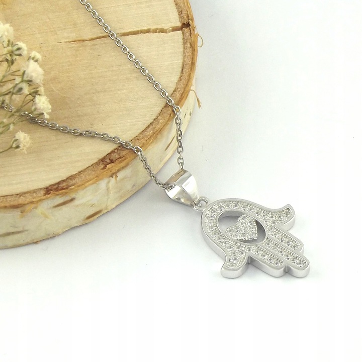Srebrny Naszyjnik Damski 925 Wisiorek Łańcuch Dłoń Ręka Fatimy Hamsa Amulet