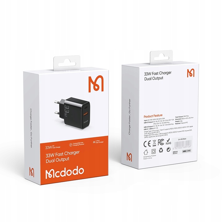 MCDODO SZYBKA ŁADOWARKA SIECIOWA USB USB-C PD 33W